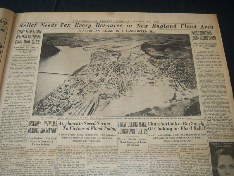 1936 MARCH 23 PHILADELPHIA RECORD NEWSPAPER - FLOOD STATES ASK FOR AID - NT 7250
