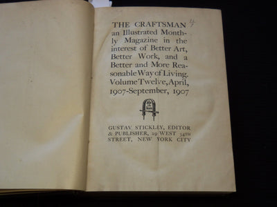 1907 APRIL-1909 SEPTEMBER THE CRAFTSMAN MAGAZINE BOUND VOLUME - KD 7894