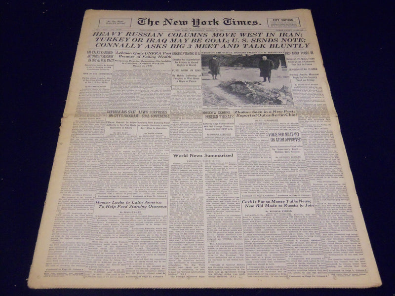 1946 MARCH 13 NEW YORK TIMES - HEAVY RUSSIAN COLUMNS MOVE WEST IN IRAN - NT 879
