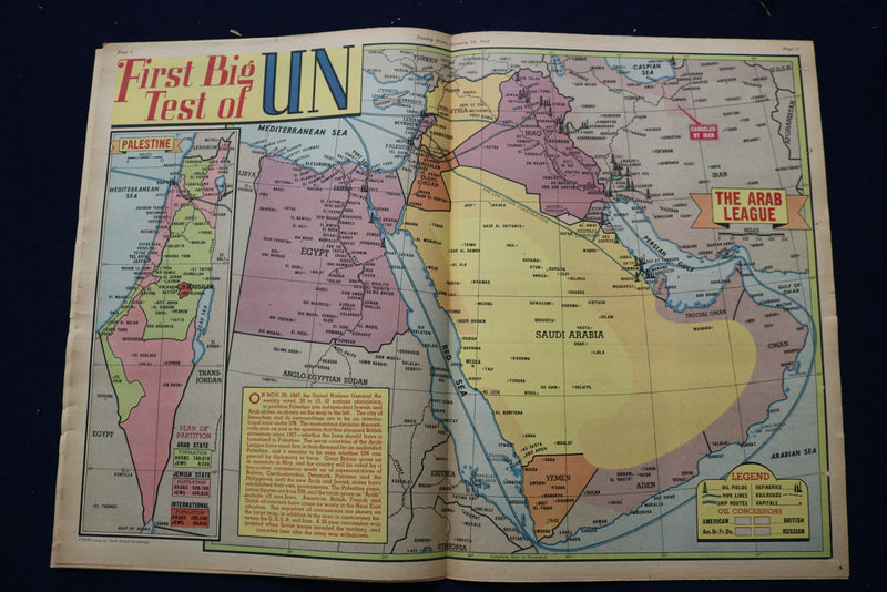 1948 JAN 18 SUNDAY NEWS PICTURE NEWSPAPER -JOAN FONTAINE- U.N. MAP - E 22754