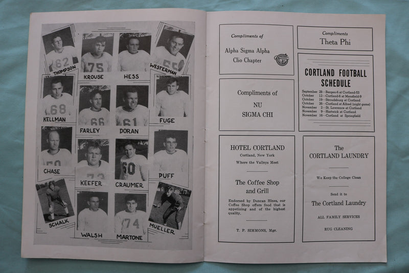 1946 NOVEMBER 2 ST. LAWRENCE VS. CORTLAND STATE FOOTBALL PROGRAM - K 3391