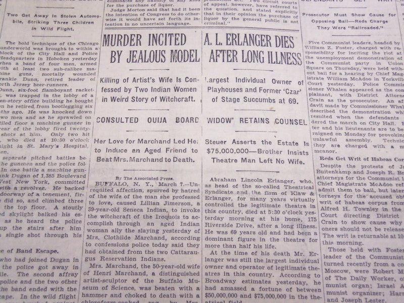 1930 MARCH 8 NEW YORK TIMES - A. L. ERLANGER DIES AT 69 - NT 3904