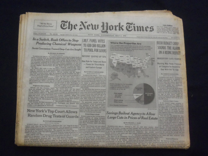 1990 MAY 9 NEW YORK TIMES NEWSPAPER - BUSH TO STOP CHEMICAL WEAPONS - NP 7067