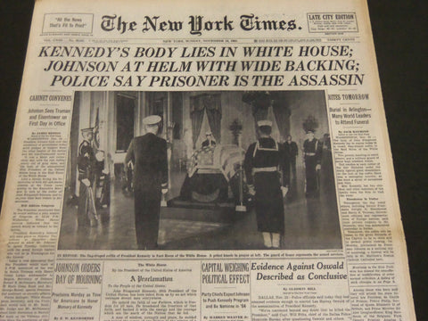 1963 NOVEMBER 24 NEW YORK TIMES - KENNEDY'S BODY LIES IN WHITE HOUSE - NT 7172