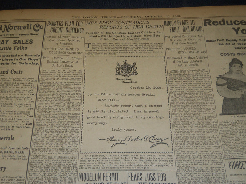 1906 OCTOBER 20 THE BOSTON HERALD - HURRICANE LASHES CUBA AND FLORIDA - BH 95