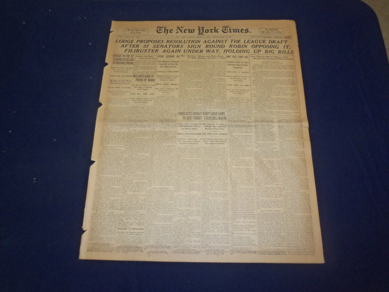 1919 MARCH 4 N. Y. TIMES-LODGE PROPOSES RESOLUTION AGAINST LEAGUE DRAFT- NT 9265
