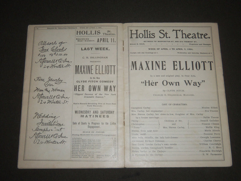 1903-1906 HOLLIS ST. THEATRE PROGRAMS LOT OF 4 ISSUES - J 2447