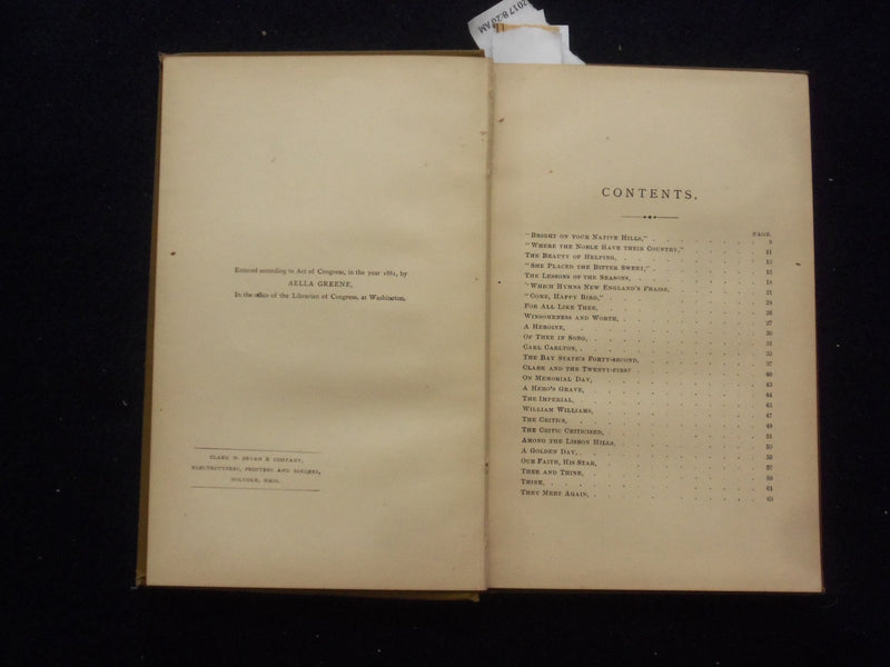 1882 INTO THE SUNSHINE AND OTHER POEMS HARDCOVER BOOK BY AELLA GREENE - KD 8476