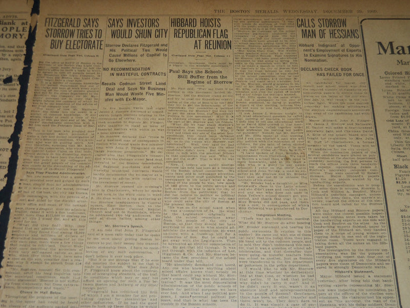 1909 DECEMBER 29 THE BOSTON HERALD - FITZGERALD CHARGES STORROW - BH 319