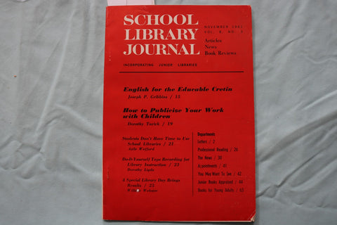 1961 NOVEMBER SCHOOL OF LIBRARY JOURNAL - SOFTCOVER BOOK - K 3255