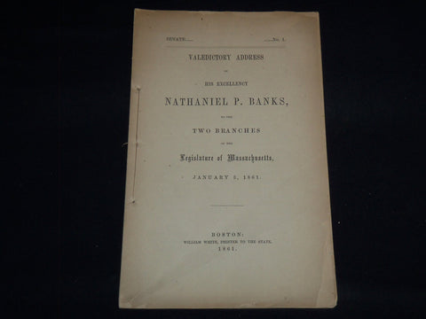 1861 NATHANIEL P. BANKS VALEDICTORY ADDRESS - MASSACHUSETTS - J 8948