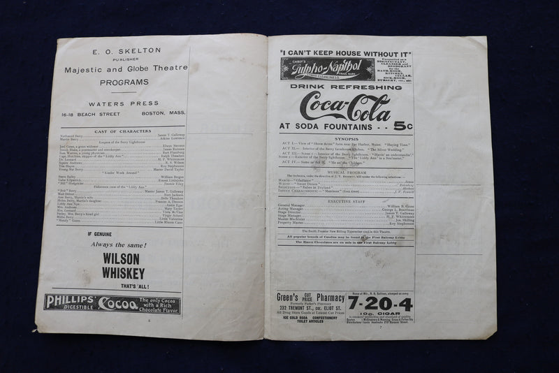 1904 GLOBE THEATRE - SHORE ACRES - PROGRAM - COCA-COLA AD - K 1669