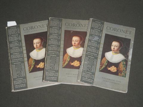 1936 NOVEMBER CORONET MAGAZINE VOLUME 1 NO. 1 LOT OF 3 - J 2498