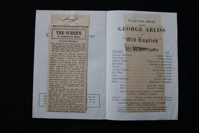 1930 OLD ENGLISH PROGRAM AND REVIEW - WARNER BROS. THEATRE-NEW YORK CITY- K 1796
