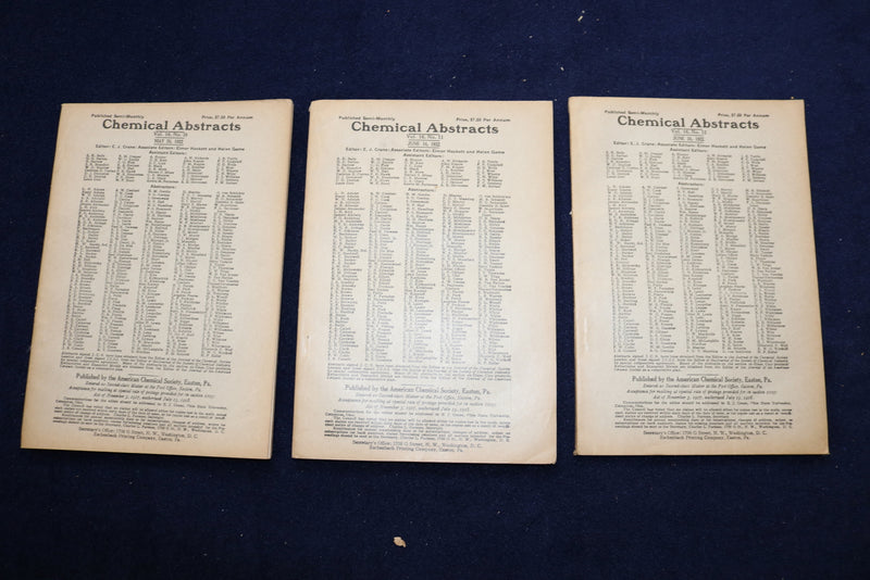 1922 CHEMICAL ABSTRACTS SEMI-MONTHLY MAGAZINE - LOT OF 25-COMPLETE YEAR - O 3381