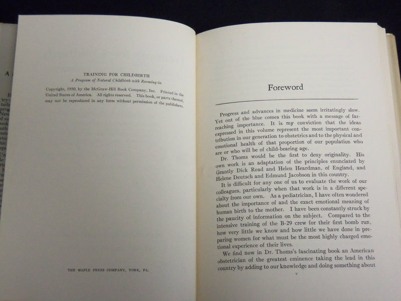 1950 TRAINING FOR CHILDBIRTH HARDCOVER BOOK BY HERBERT THOMS, M.D - KD 7207