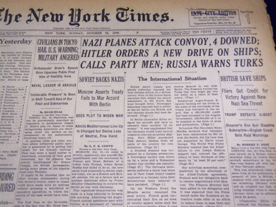 1939 OCT 22 NEW YORK TIMES - NAZI PLANES ATTACK CONVOY, 4 DOWNED - NT 609