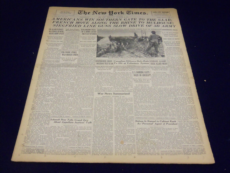 1944 NOV 22 NEW YORK TIMES - AMERICANS WIN SOUTHERN GATE TO SAAR - NT 1796