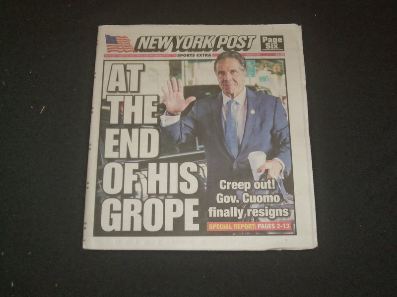 2021 AUGUST 11 NEW YORK POST NEWSPAPER - GOV. ANDREW CUOMO RESIGNS
