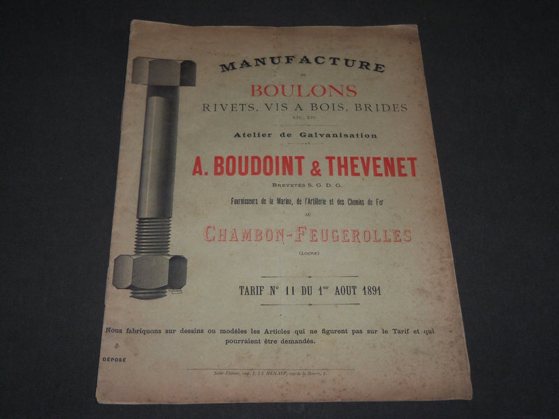 1891 A. BOUDOINT & THEVENET BOULONS RIVETS VIS FRENCH CATALOGUE - FR 510
