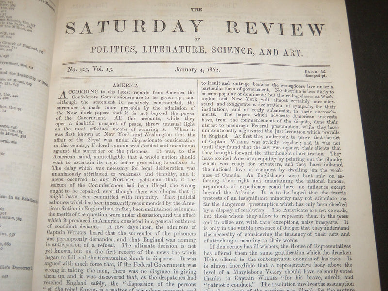 1862 SATURDAY REVIEW 2 BOUND VOLUMES - COMPLETE YR- PUBLISHED IN LONDON - R 1084