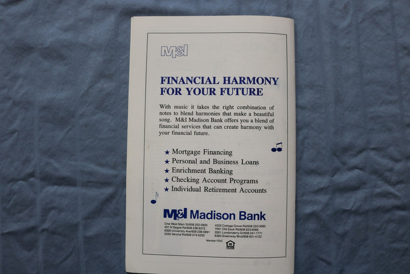 1992 MADISON MAENNERCHOR 140TH ANNUAL SPRING CONCERT PROGRAM - K 2953