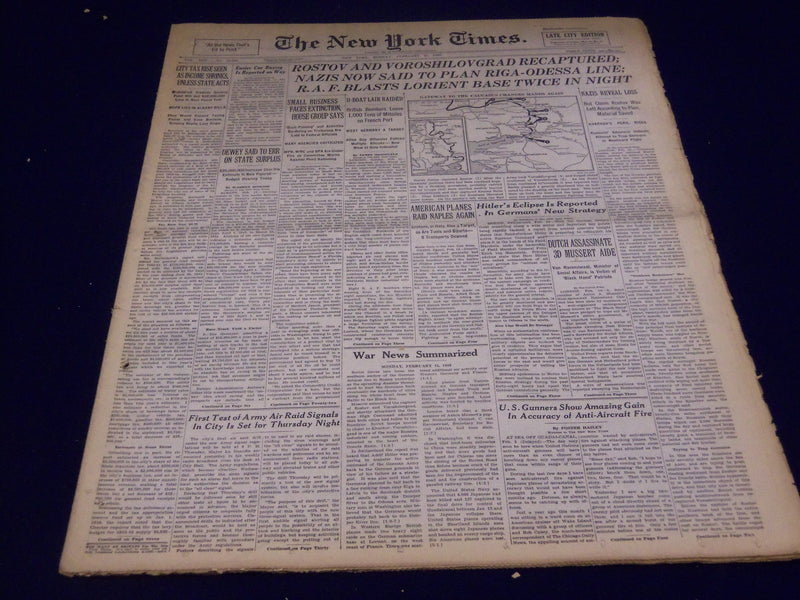 1943 FEB 15 NEW YORK TIMES - ROSTOV & VOROSHILOVGRAD RECAPTURED - NT 1878