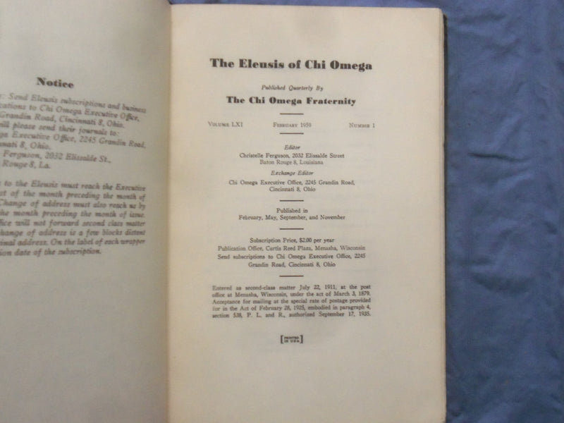 1959-1972 THE ELEUSIS OF CHI OMEGA QUARTERLY MAGAZINE - LOT OF 3 - KD 9365