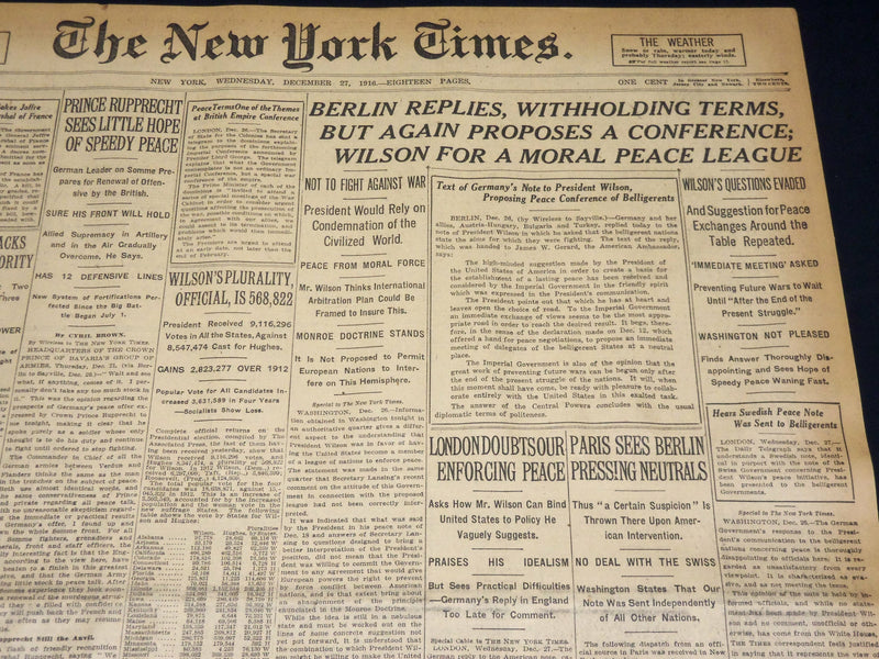 1916 DECEMBER 27 NEW YORK TIMES - BERLIN REPLIES WITHOLDING TERMS - NT 8644
