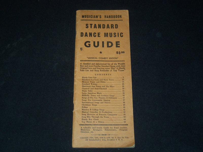 1948 STANDARD DANCE MUSIC GUIDE - MUSICIAN'S HANDBOOK - COMEDY EDITION - J 5322