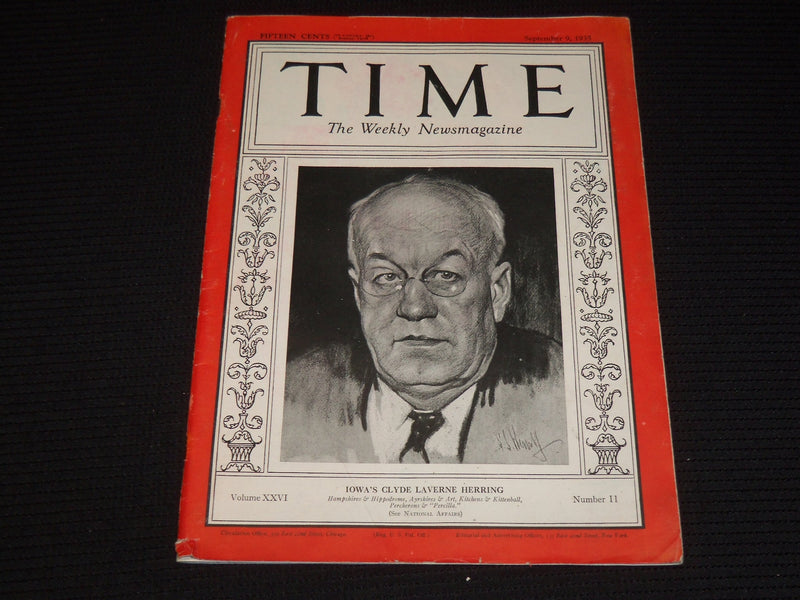 1935 SEPTEMBER 9 TIME MAGAZINE - GOVERNOR CLYDE L. HERRING OF IOWA - T 485