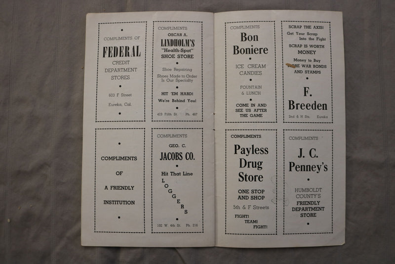 1943 EUREKA HIGH SCHOOL FOOTBALL PROGRAMS - LOT OF 3 - K 3445