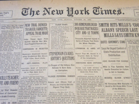 1926 OCTOBER 24 NEW YORK TIMES - NEW TRIAL DENIED TO SACCO & VANZETTI - NT 5688