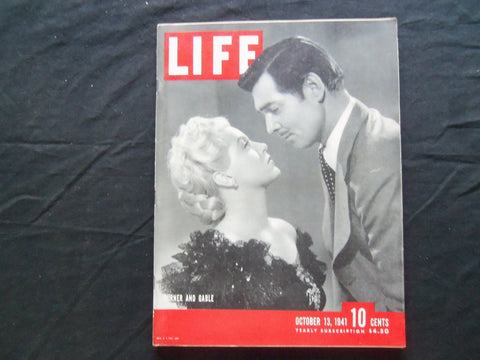 1941 OCTOBER 13 LIFE MAGAZINE - LANA TURNER AND CLARK GABLE- L 256