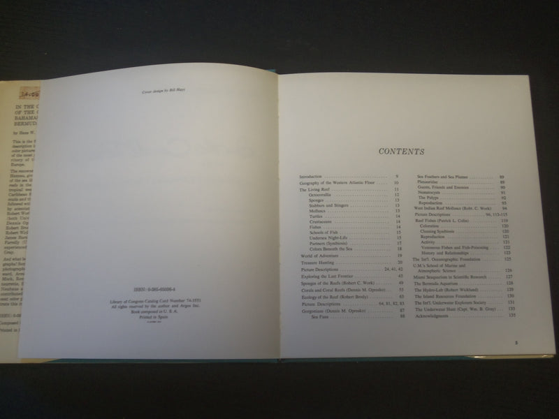 1974 IN THE CORAL REEFS OF THE BAHAMAS, FLORIDA & BERMUDA HARDCOVER BOOK- R 735E