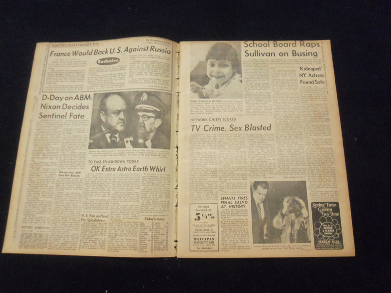 1969 MAR 13 BOSTON RECORD AMERICAN NEWSPAPER- STATE PUSHES FORCED BUSING-NP 6330