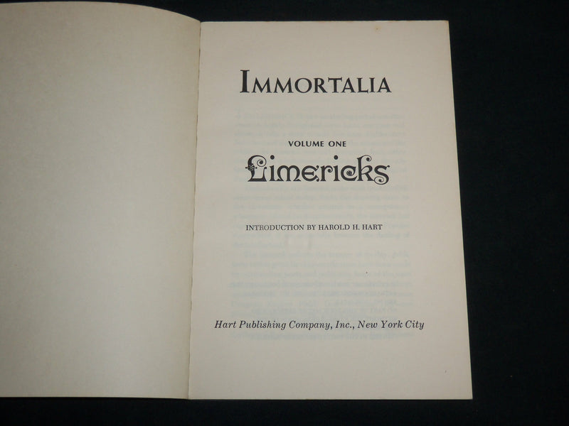 1970 IMMORTALIA VOLUME ONE - LIMERICKS SOFTCOVER BOOK BY HAROLD HART - KD 7007