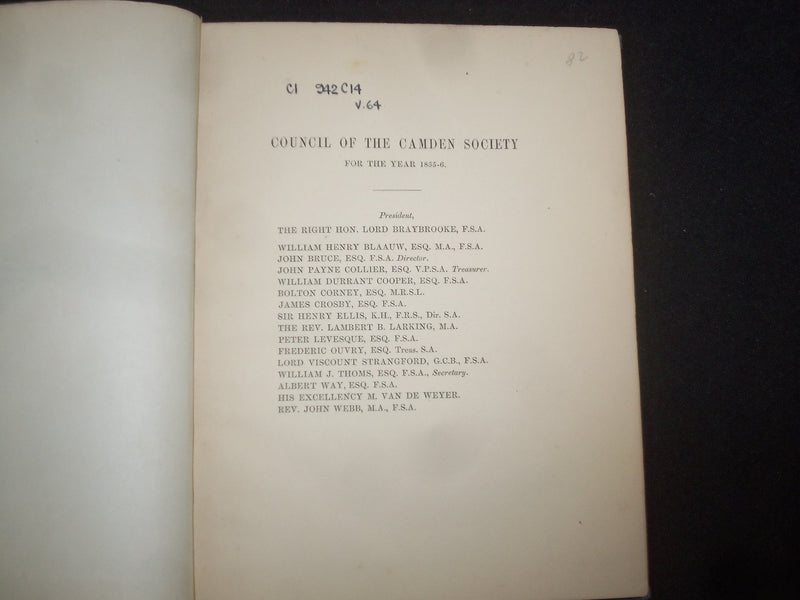 1856 AN ENGLISH CHRONICLE OF RICHARD II, HENRY IV, V, VI HARDCOVER BOOK- KD 9262