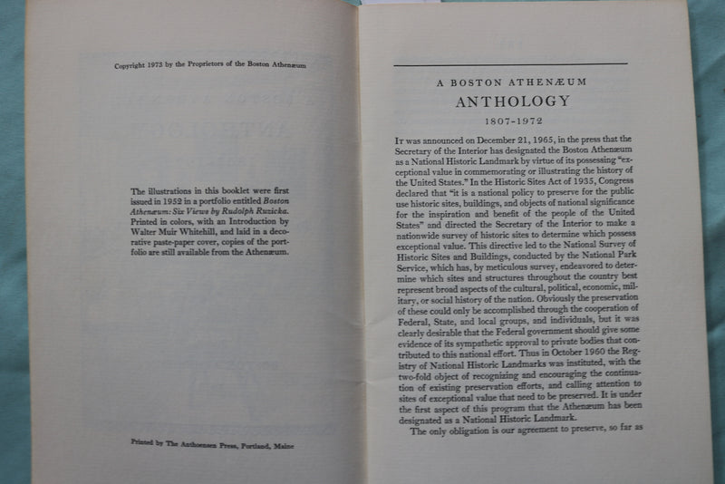 1973 A BOSTON ATHENAEUM ANTHOLOGY 1807-1972 - SOFTCOVER BOOK - K 2517