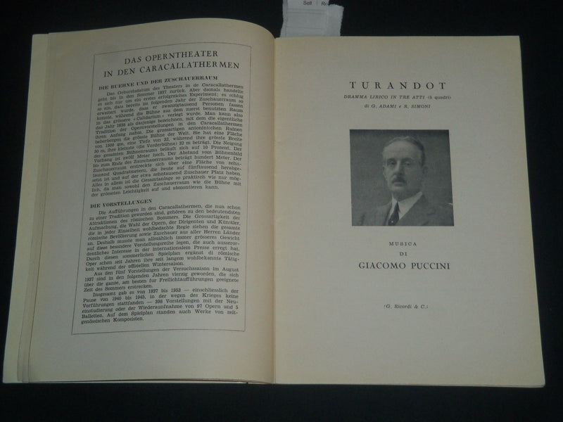 1954 TERME DI CARACALLA ITALIAN PROGRAM LOT OF 2 - TURANDOT - PUCCINI - J 4280