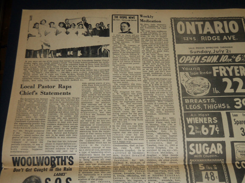 1963 JULY 20 CINCINNATI HERALD NEWSPAPER - ROCKS CRASH INTO NEGRO HOME - NP 4402