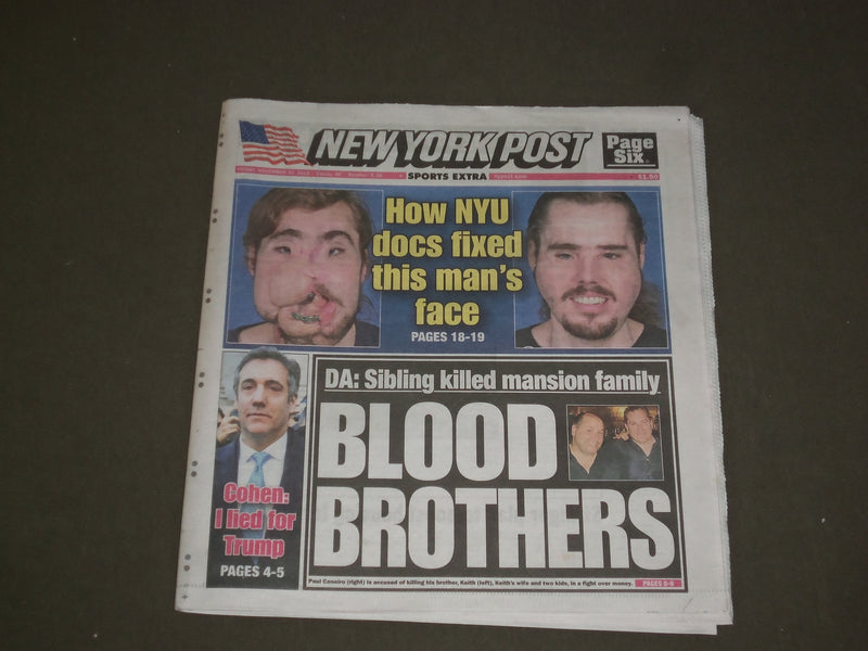 2018 NOVEMBER 30 NEW YORK POST NEWSPAPER - PAUL CANEIRO KILLED BROTHER & FAMILY
