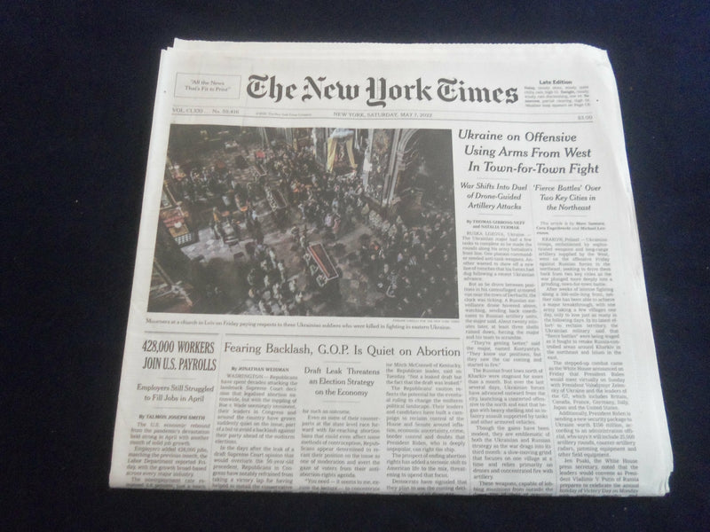 2022 MAY 7 NEW YORK TIMES - UKRAINE ON OFFENSIVE USING ARMS FROM WEST