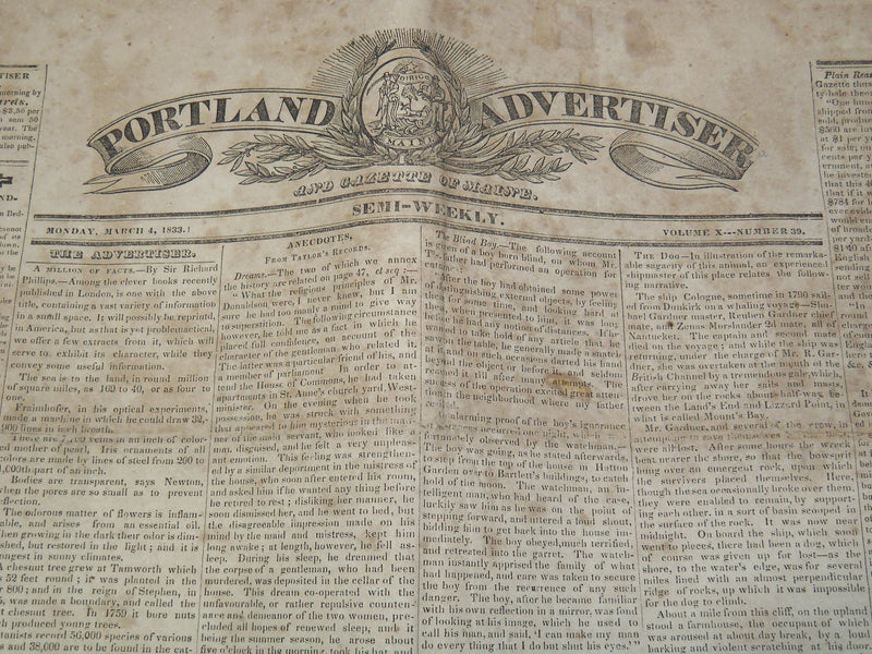1833-1834 PORTLAND ADVERTISER OF MAINE NEWSPAPER LOT OF 9 ISSUES - NP 3297I