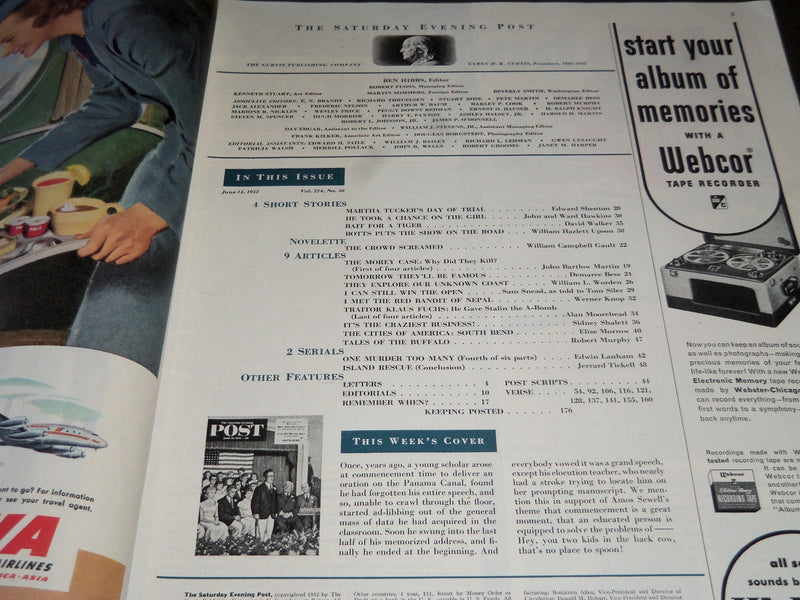 1952 JUNE 14 THE SATURDAY EVENING POST MAGAZINE - ILLUSTRATED COVER - SP 1920