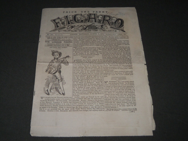 1873 AUGUST 9 THE LONDON FIGARO NEWSPAPER - NICE ILLUSTRATIONS - J 2758