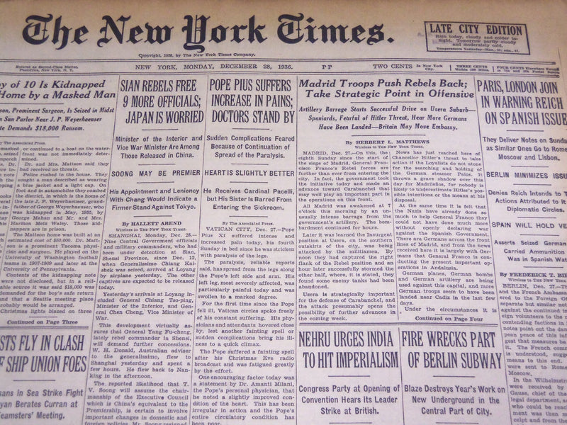 1936 DEC 28 NEW YORK TIMES - MADRID TROOPS PUSH REBELS BACK - NT 2084