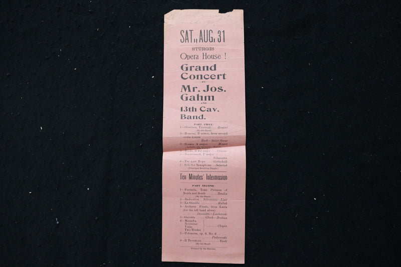 1920'S STURGIS OPERA HOUSE PROGRAM - JOS. GAHM CONCERT - K 1825
