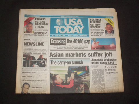 1997 NOVEMBER 24 USA TODAY NEWSPAPER - ASIAN MARKETS SUFFER JOLT - NP 7887