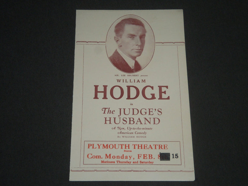1927 WILLIAM HODGE IN THE JUDGE'S HUSBAND PROGRAM - PLYMOUTH THEATRE - J 2392